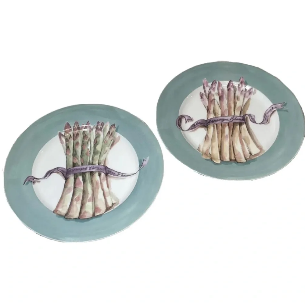 Williams Sonoma Asparagus Bunches 8.25” Two (2) Set Salad Dessert Plates, Japan